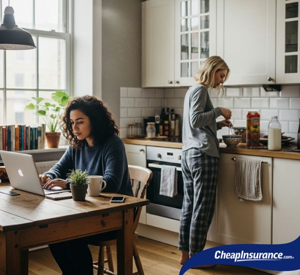 Two roommates sharing an apartment space, symbolizing the decision to share or not to share renters insurance.