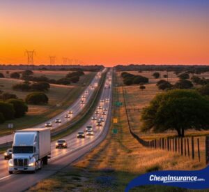 Cars driving on a busy highway in Texas, symbolizing the most popular cars and trucks used for travel in the state.