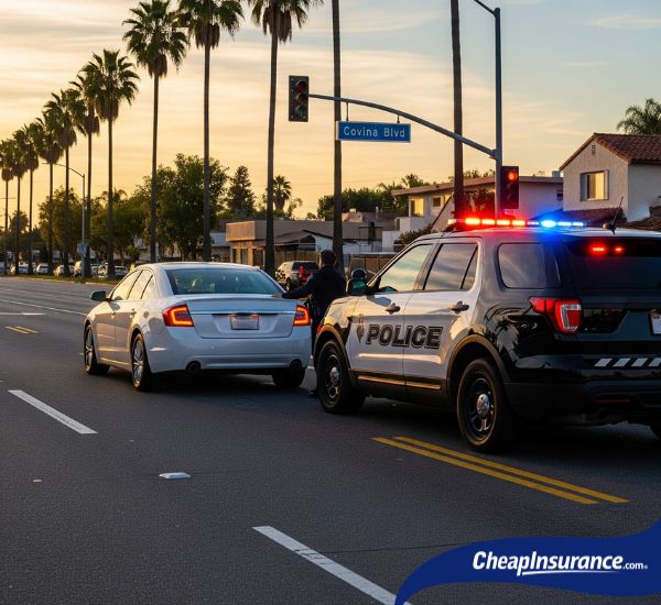 Covina police car, representing the need for SR22 insurance for drivers with violations.